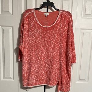 Lemon Way casual cotton linen dusty peach & white knit tunic top shirt size XL